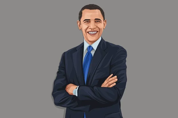 Illusztrálja Barack Obama Egy Boldog Arc Színes Háttér Előtt Izolált — Stock Vector