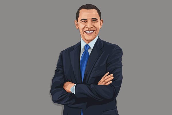 Illustration of Barack Obama with a happy face. Isolated on colored background.