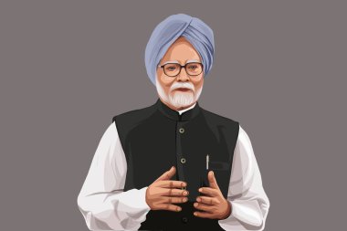 Hint politikacı Manmohan Singh 'in vektör çizimi. Renkli bir arkaplanda izole edilmiş. 