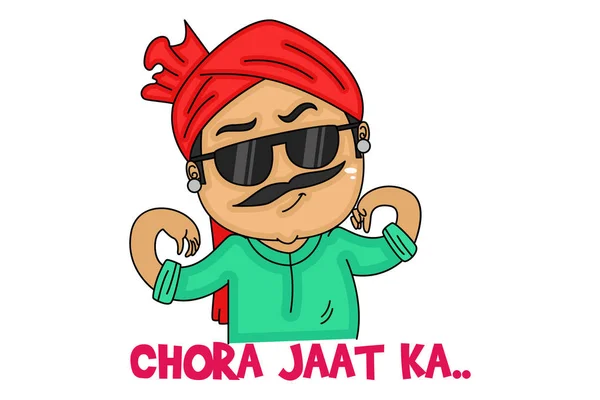 Vektor Cartoon Illustration Haryanvi Man Trägt Eine Brille Chora Jatt — Stockvektor