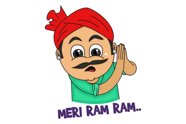 Ilustração Desenho Animado Vetorial Homem Haryanvi Mão Saudação Meri Ram — Vetor de Stock