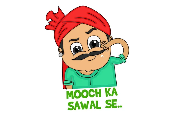 Vector Cartoon Illustration Haryanvi Man Holding Own Mustache Moving Mooch — 스톡 벡터