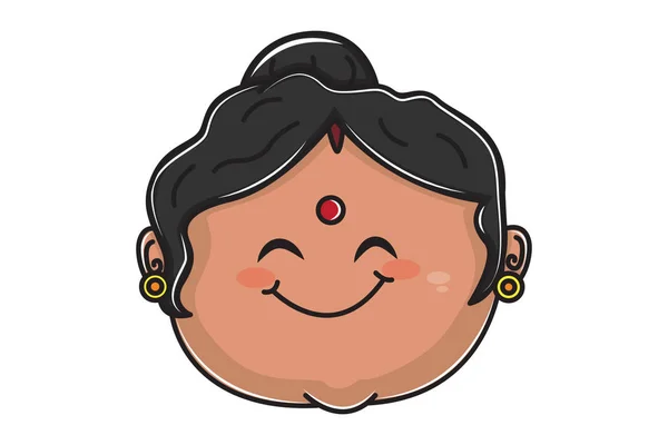 インドのおばさんの笑顔のベクトル漫画のイラスト 白い背景に隔離された — ストックベクタ