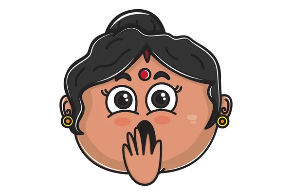 Vector Cartoon Illustration Indian Aunty Shocking Expression Isolated White Background — Stock Vector