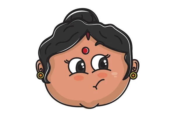 インドのおばさんいたずらな顔のベクトル漫画のイラスト 白い背景に隔離された — ストックベクタ