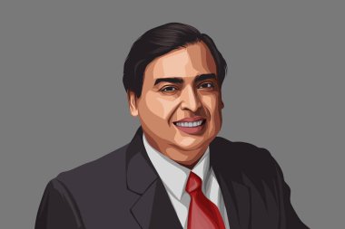 Mukesh Ambani 'nin vektör çizimi. Renkli bir arkaplanda izole edilmiş.