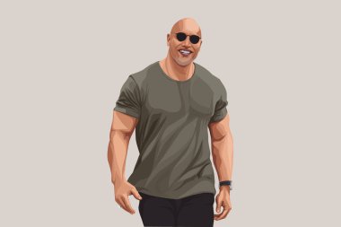 Vector cartoon illustration of Dwayne Johnson. Isolated on a colored background.