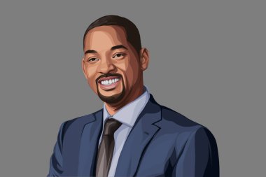 Vector cartoon illustration of Will Smith. Isolated on a colored background.