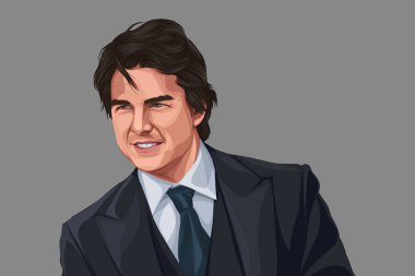 Vector cartoon illustration of Tom Cruise. Isolated on a colored background.