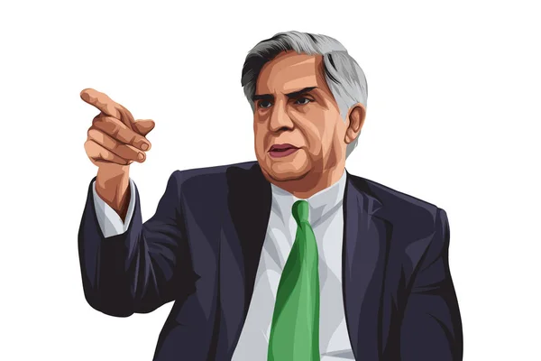 Desenho Animado Vetorial Ilustração Ratan Tata Isolado Sobre Fundo Branco — Vetor de Stock