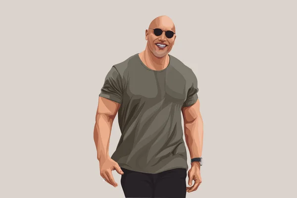 Vector Cartoon Illustration Dwayne Johnson Isolated Colored Background — Stok Vektör