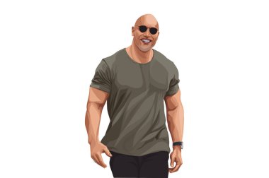 Vector cartoon illustration of Dwayne Johnson. Isolated on a white background.