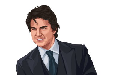 Vector cartoon illustration of Tom Cruise. Isolated on a white background.