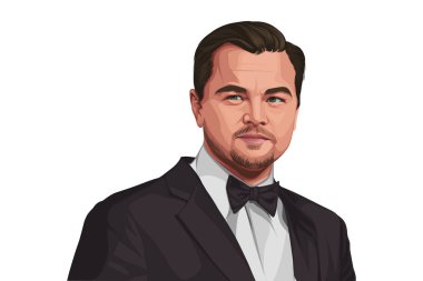 Vector cartoon illustration of Leonardo Dicaprio. Isolated on a white background.