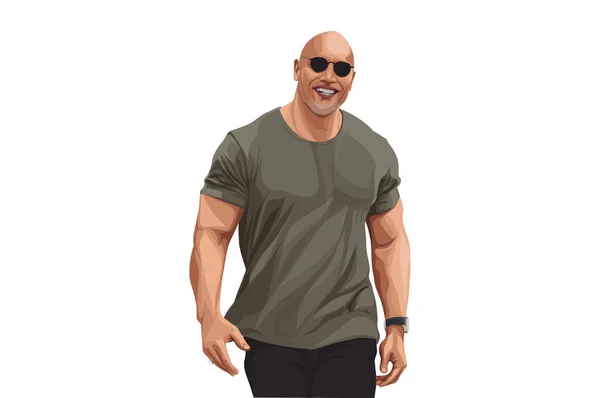 Illustrazione Del Cartone Animato Vettoriale Dwayne Johnson Isolato Sfondo Bianco — Vettoriale Stock