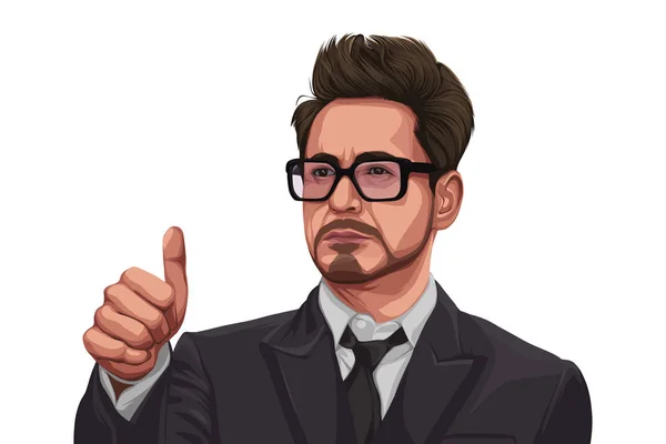 Desenho Animado Vetorial Ilustração Robert Downey Isolado Fundo Branco — Vetor de Stock