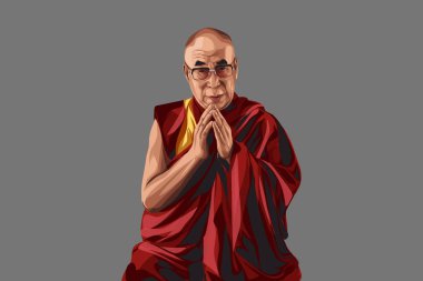 Vector cartoon illustration of Dalai Lama. Isolated on a colored background. clipart