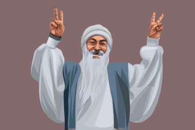 Osho 'nun vektör çizimi. Renkli bir arkaplanda izole edilmiş.