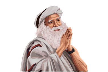 Sadhguru Jaggi Vasudev 'in vektör çizimi. Beyaz bir arkaplanda izole edilmiş.