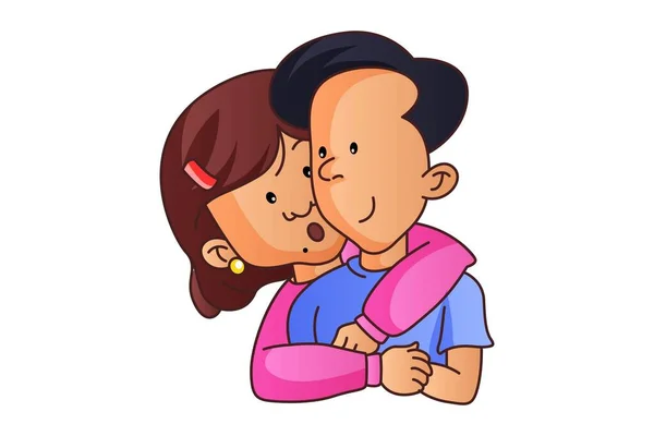 Ilustrasi Kartun Vektor Gadis Itu Memeluk Anak Laki Laki Dari - Stok Vektor