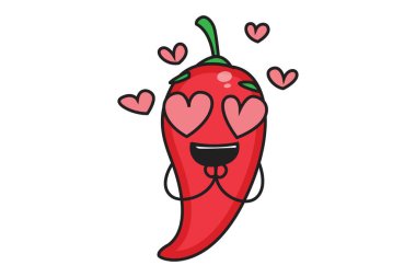 Aşık kırmızı biberin vektör çizgi filmi çizimi. Beyaz arkaplanda izole.