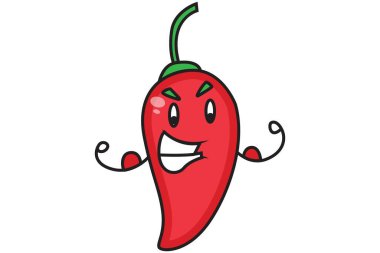 Kırmızı biberli ve kaslı kırmızı biberin vektör çizimi. Beyaz arkaplanda izole.