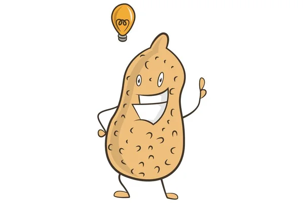 Personagem Amendoim Bonito Com Uma Ideia Ilustração Vetorial Isolado Sobre — Vetor de Stock