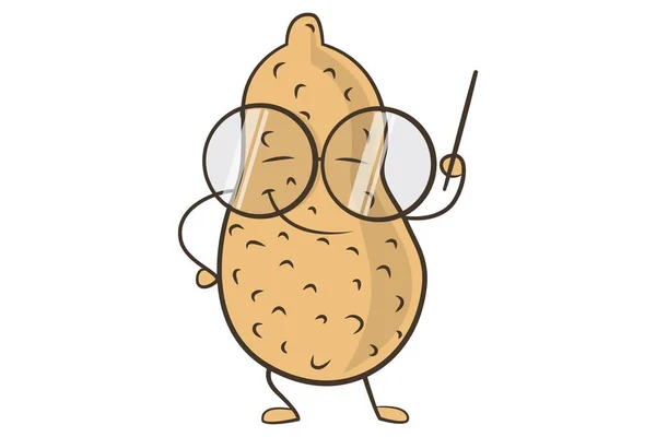 Desenho Animado Vetorial Ilustração Amendoim Usando Óculos Isolado Sobre Fundo — Vetor de Stock