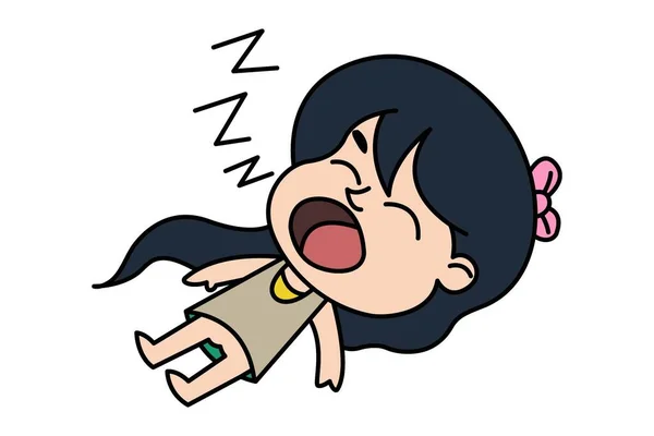 Vektor Kartun Ilustrasi Seorang Gadis Yang Sedang Tidur Terisolasi Pada - Stok Vektor