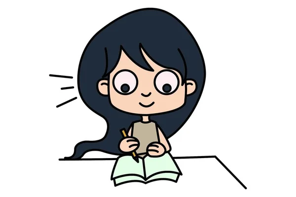 Vector Cartoon Illustratie Van Een Schattig Meisje Lezen Geïsoleerd Witte — Stockvector