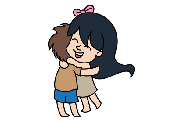 Vector Cartoon Illustration Cute Girl Hugging Boy Isolated White Background — Stock Vector