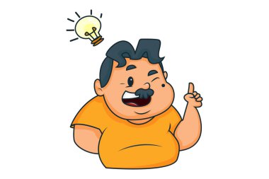 Bir fikri olan şişman bir adamın vektör çizimi. Beyaz arkaplanda izole.