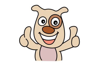 Baş parmakları havada köpeğin vektör karikatür çizimi. Beyaz arkaplanda izole.