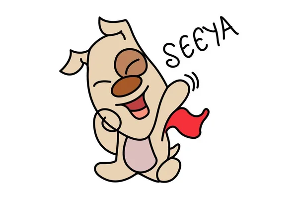 犬のダンスのベクトル漫画のイラスト 手紙のテキスト Seeya 白地に隔離された — ストックベクタ
