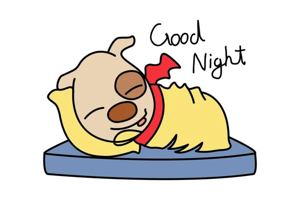 犬の眠りのベクトル漫画のイラスト 文字のテキスト おやすみなさい 白地に隔離された — ストックベクタ