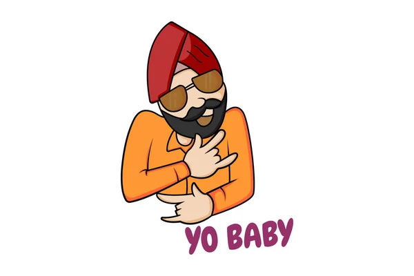Vector Cartoon Illustration Happy Punjabi Man Wearing Sunglasses Lettering Text — Stock Vector