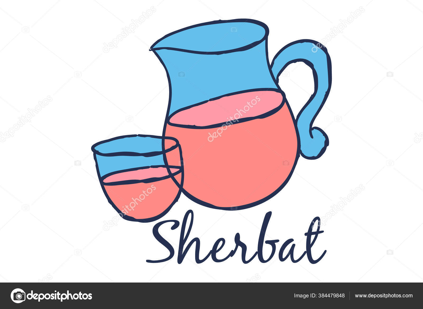 Vector Cartoon Illustration Juice Cup Glass Sharbat Hindi Text