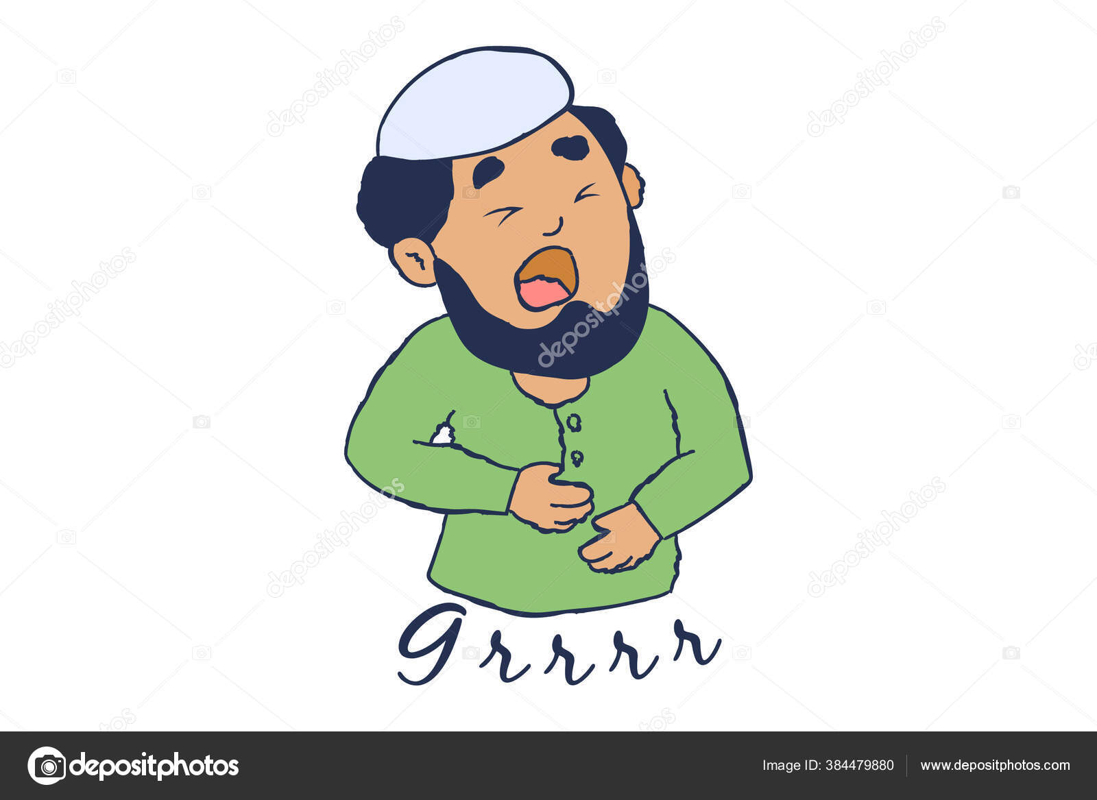 Ilustrasi Kartun Vektor Pria Muslim Berteriak Terisolasi Pada Latar Belakang Stok Vektor F1Digitals 384479880
