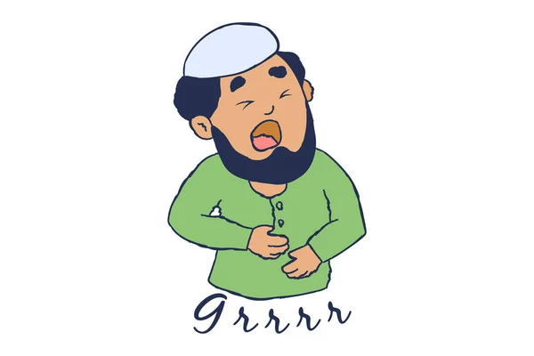 Vektör Karikatür Çizimi Müslüman Adam Bağırıyor Beyaz Arkaplanda Izole — Stok Vektör
