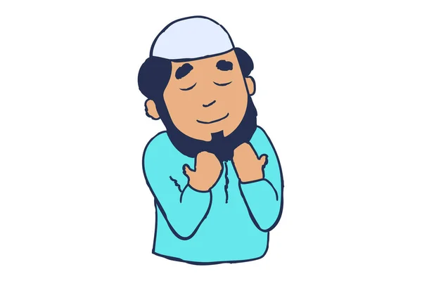 Vector Cartoon Illustration Muslim Man Praying Isolated White Background — Stock Vector