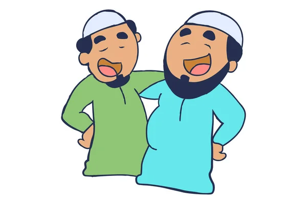 Vektorová Kreslená Ilustrace Dvou Mužů Oslavujících Eida Izolováno Bílém Pozadí — Stockový vektor
