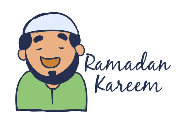 Vektor Tecknad Illustration Muslimsk Man Skriver Text Ramadan Kareem Isolerad — Stock vektor