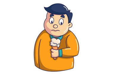 Elinde dondurma külahı tutan çocuğun vektör çizimi. Beyaz arkaplanda izole.