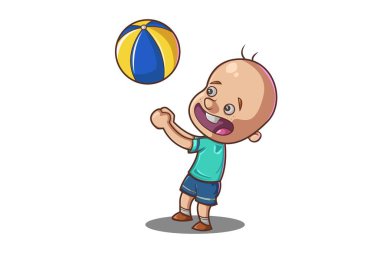 Topla oynayan bir çocuğun vektör karikatür çizimi. Beyaz arkaplanda izole.