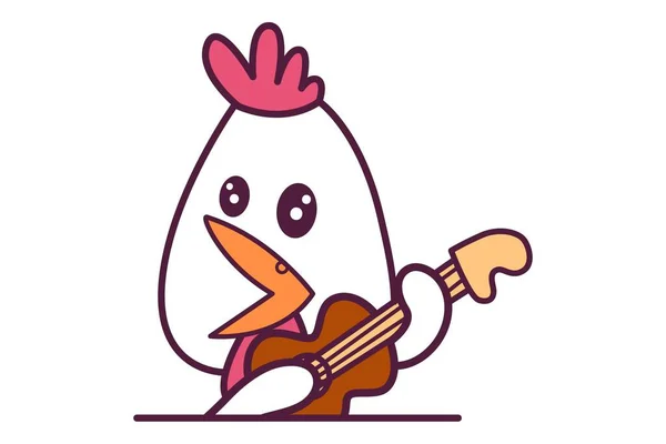 Illustration Vectorielle Une Poule Jouant Guitare Isolé Sur Fond Blanc — Image vectorielle