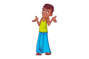 Vektör karikatür çizimi. Garip bir ifadesi olan Güney Hintli bir adam. Beyaz arkaplanda izole.