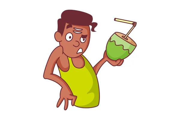 Ilustración Dibujos Animados Vectoriales Hombre Del Sur India Sosteniendo Agua — Vector de stock