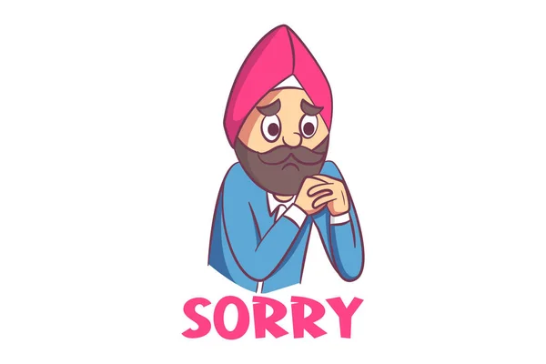 Üzgün Punjabili Adamın Vektör Karikatür Çizimi Mektup Yazıyorum Özür Dilerim — Stok Vektör