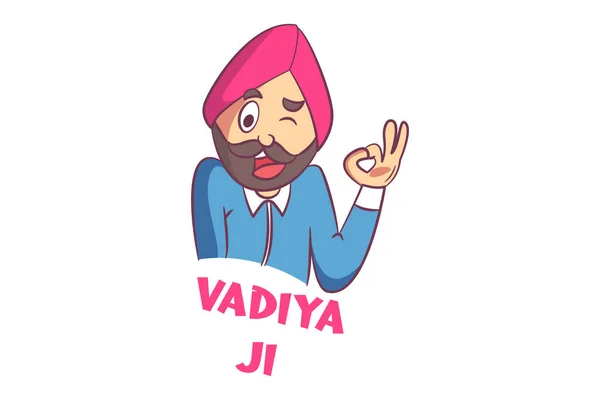 Vektor Cartoon Illustration Des Punjabi Mannes Mit Okay Zeichen Vadiya — Stockvektor