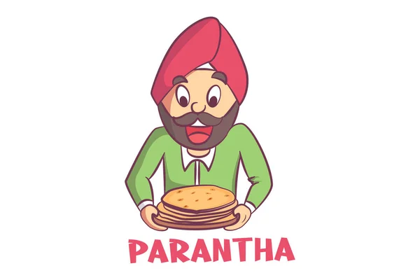 Vektor Cartoon Illustration Eines Punjabi Mannes Der Eine Paratha Platte — Stockvektor